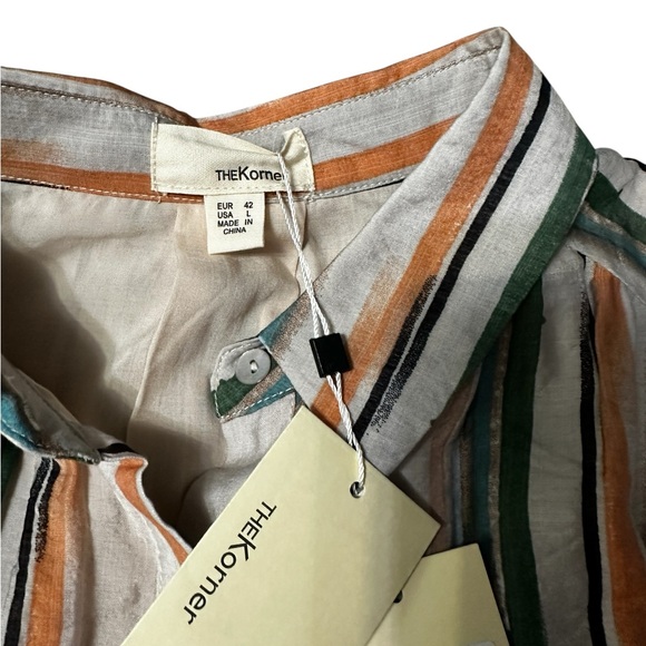 The Korner Sleeveless Stripe Shirt Dress Women’s L Beige Green Button Front NWT - Picture 7 of 8